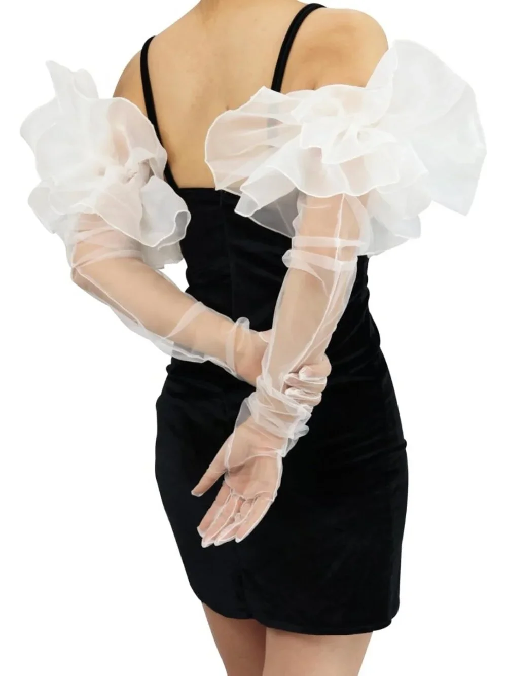 Oversized Sheer Long Tulle Mesh Gloves for Women - Elegant Fashion Accessory